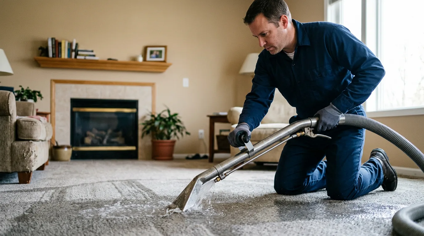 Water damage restoration technician working near Olpe, KS